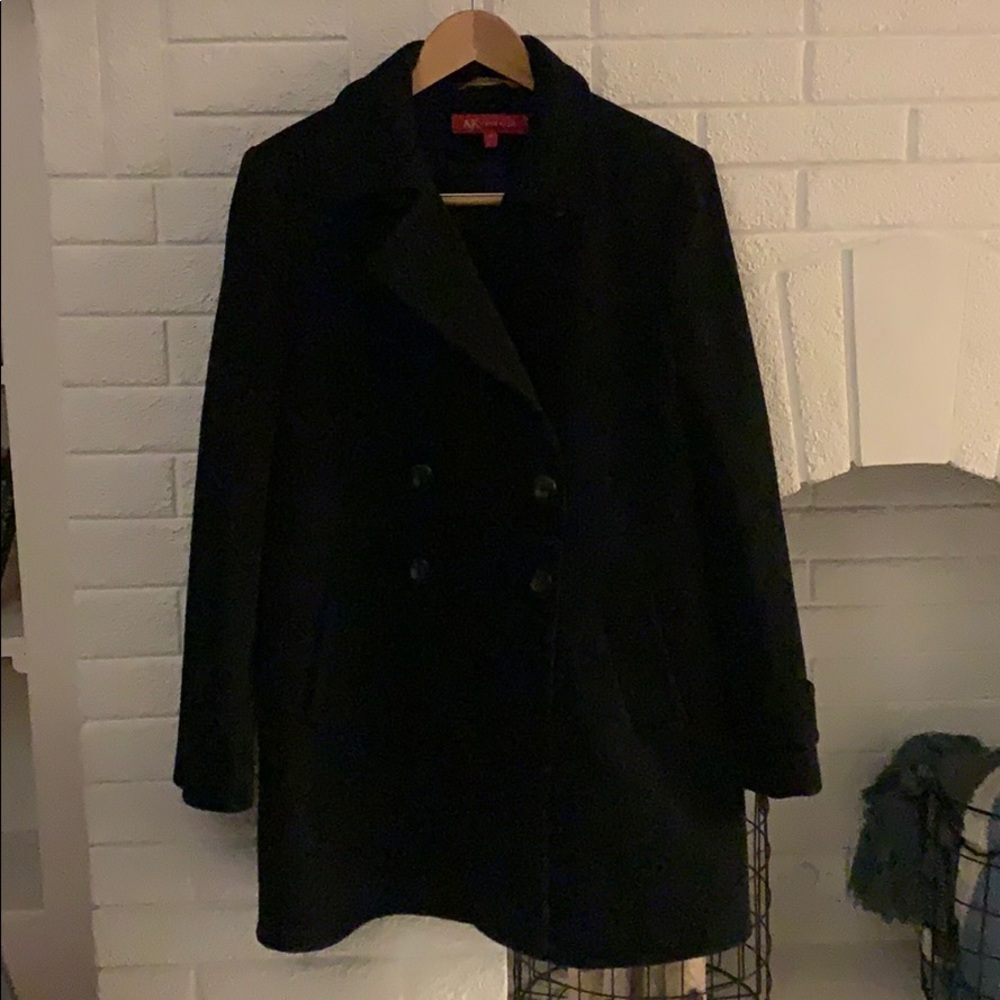 100% wool Ann Klein pea coat black M